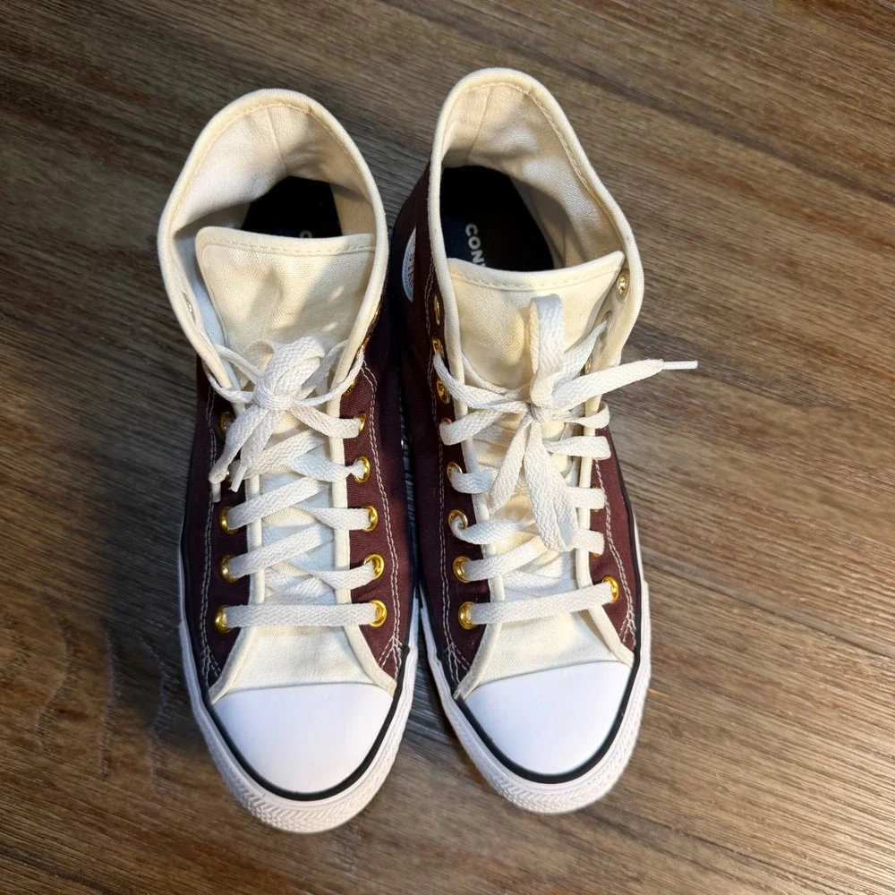 Converse Chuck Taylor All Star High Top Brown Cream Gold Eyelets Mens 8 Wos 10 - Picture 9 of 9